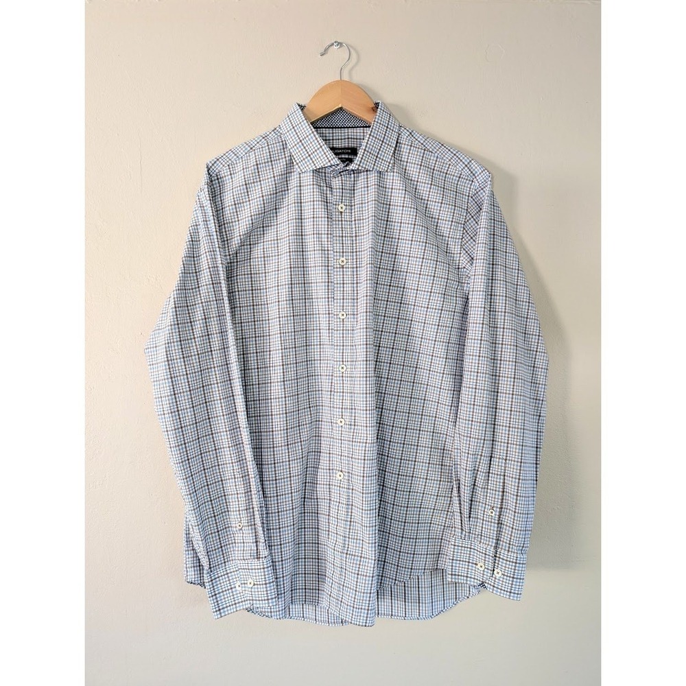 BUGATCHI Shaped Fit Plaid Long Sleeve Shirt Fish‎ Print Office Corporate Mens XL